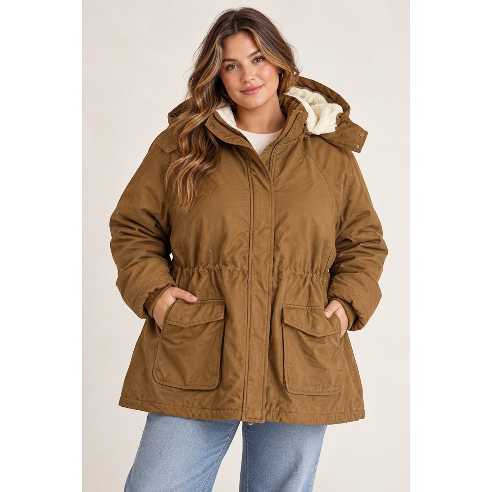 Soularge Sherpa Lined Hooded Parka Jacket Brown Canvas Womens 4X Tan Barn Coat